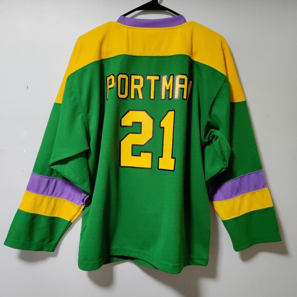 NWOT Mighty Ducks Dean Portman #21 D2 V-Neck Hockey Jersey Green/Yellow Men's S - Picture 3 of 9